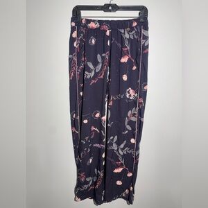 Chic Floral Wide Leg Pants - Navy and Pink